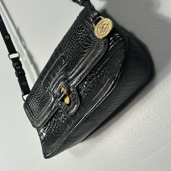Brahmin Black Melbourne handbag Croc Leather with twist lock Vintage - Picture 5 of 16